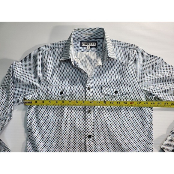 Express Extra Slim Fit Button Down Shirt Dotted Pattern Long Sleeve S - Picture 5 of 7